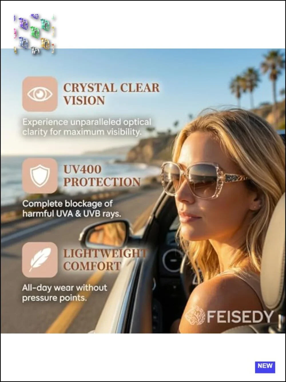 Polarized Women Square Sunglasses Sparkling Composite Shiny Frame
